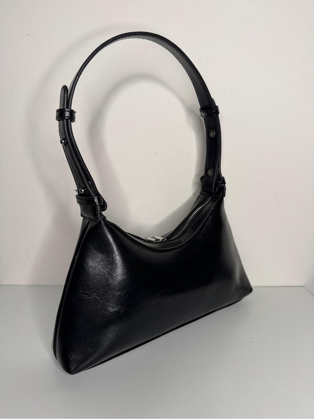 Black Baguette Shoulder Bag Y2K Minimalist Faux Leather Purse - Picture 4 of 11